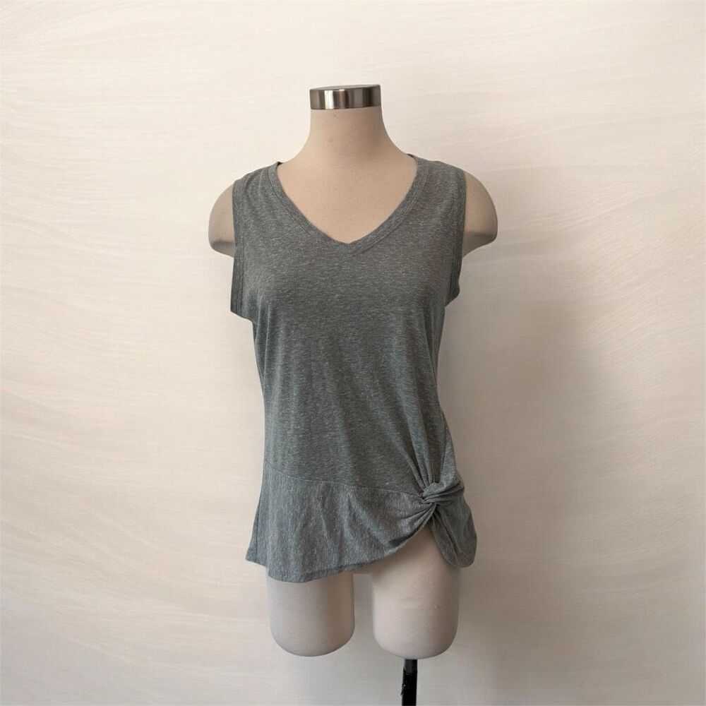 Peace & Pearls Tank Women’s Slate Gray V-Neck Knot Tank Top Small